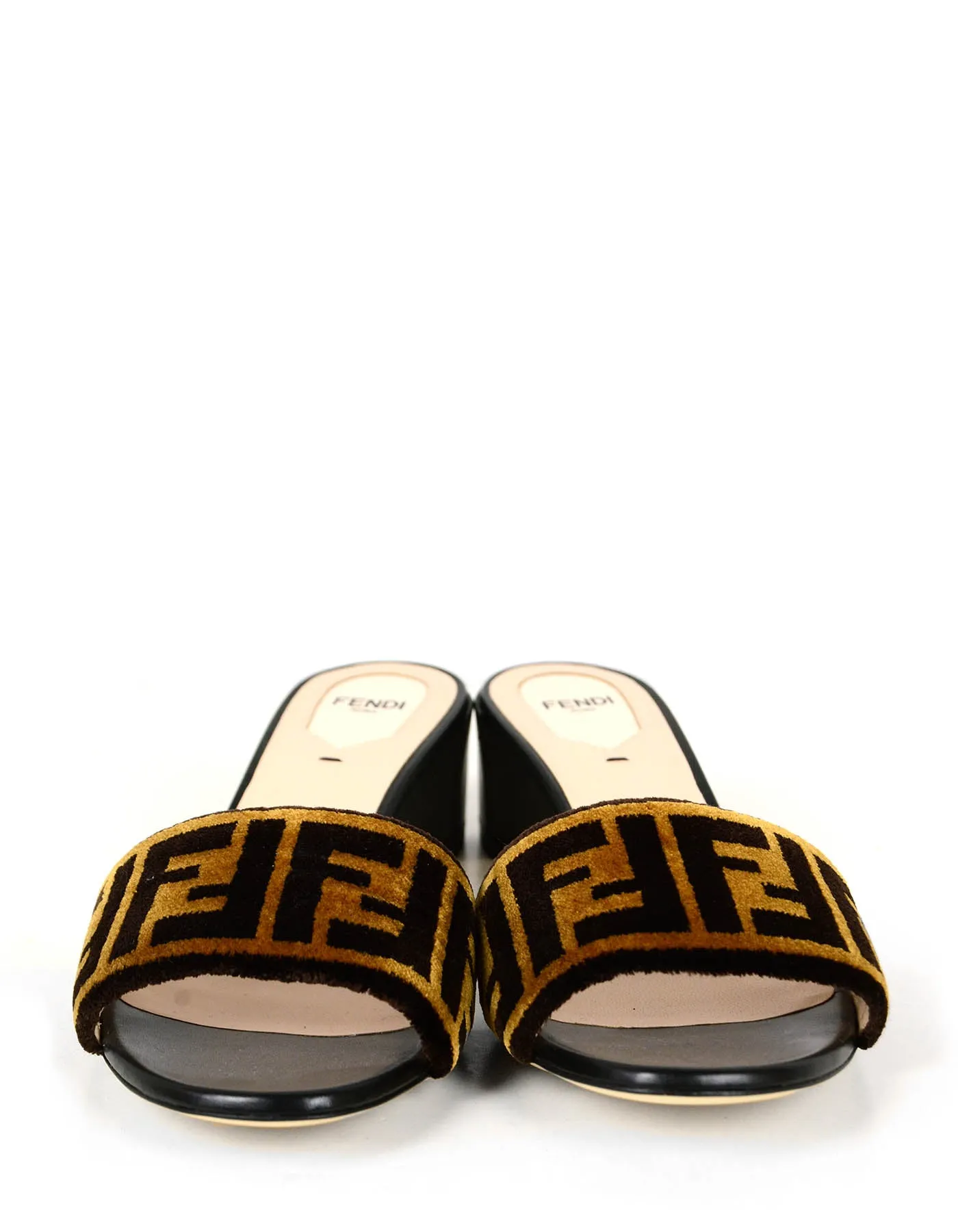 Fendi NEW Logo Print Velvet & Leather Mules sz 39.5