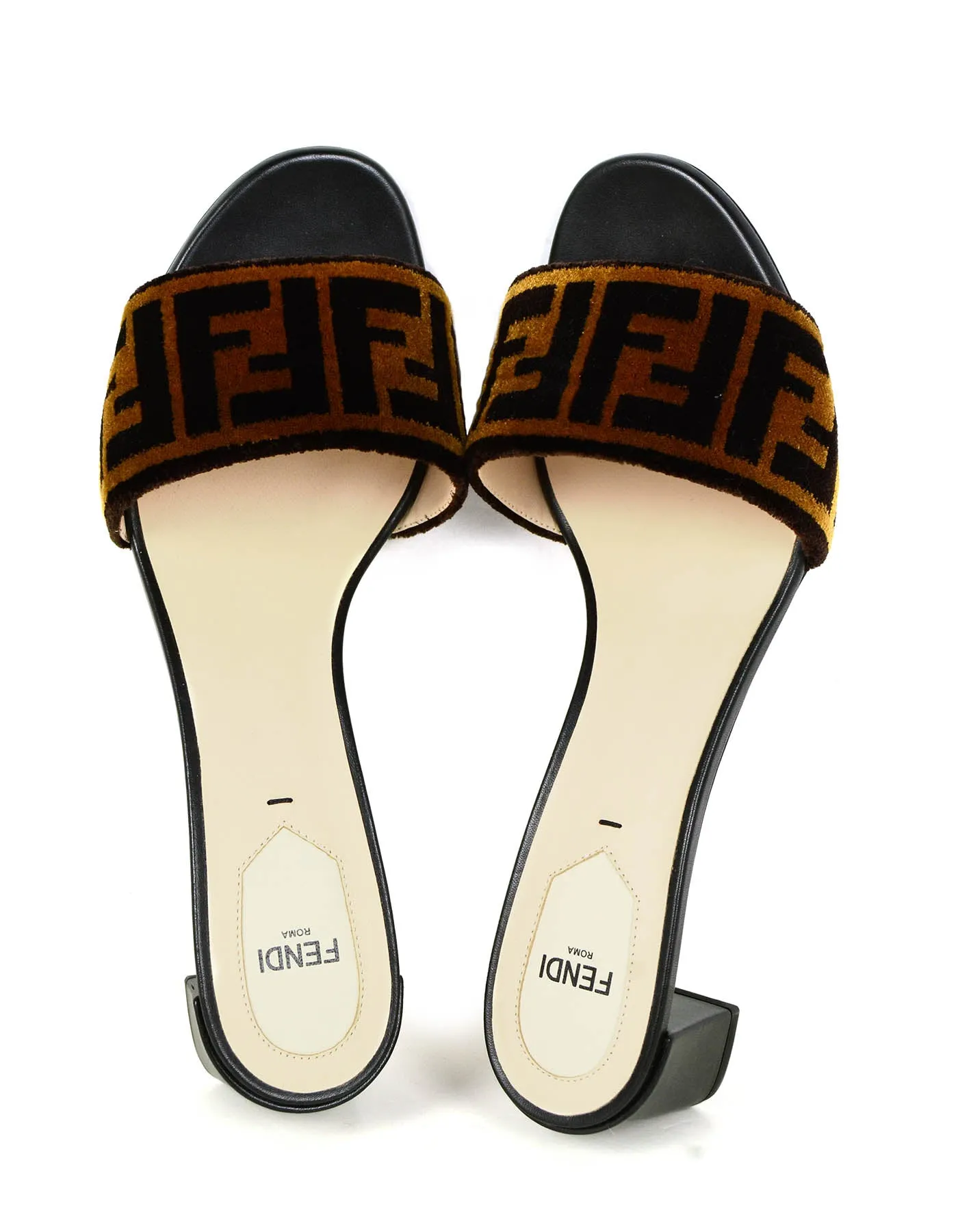 Fendi NEW Logo Print Velvet & Leather Mules sz 39.5