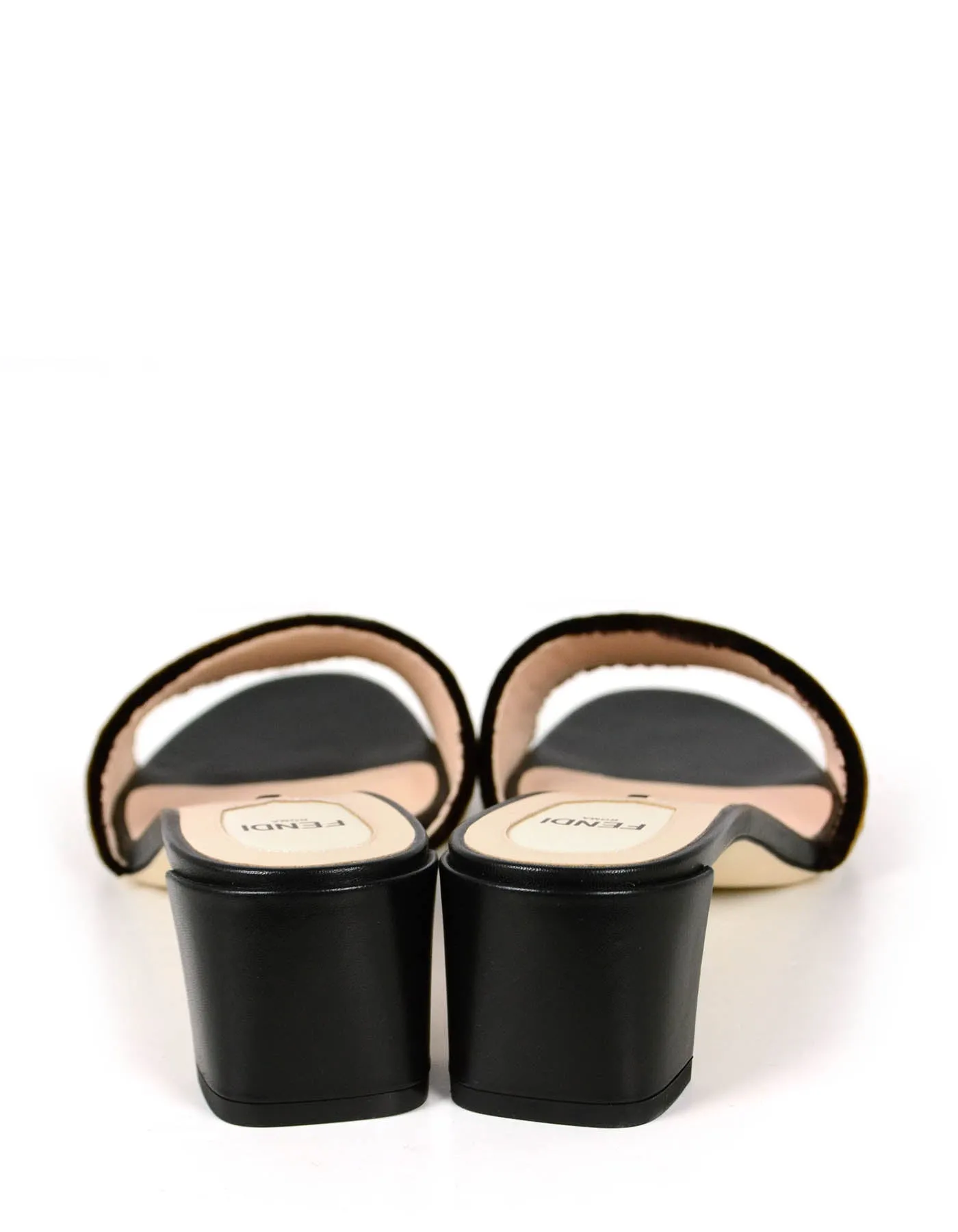 Fendi NEW Logo Print Velvet & Leather Mules sz 39.5