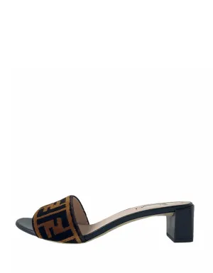 Fendi NEW Logo Print Velvet & Leather Mules sz 39.5