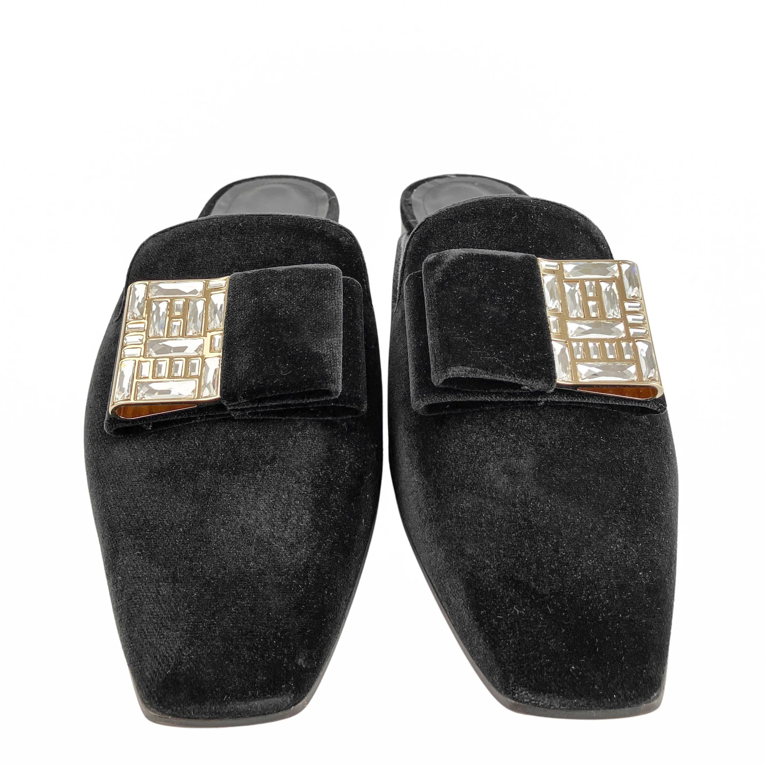 Ferragamo Slip on Velvet Mules in Black