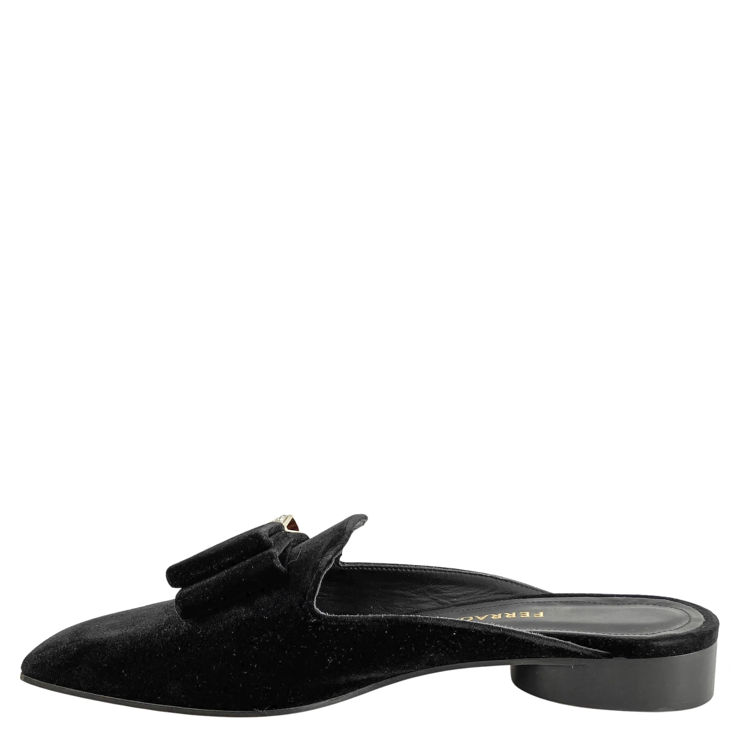 Ferragamo Slip on Velvet Mules in Black