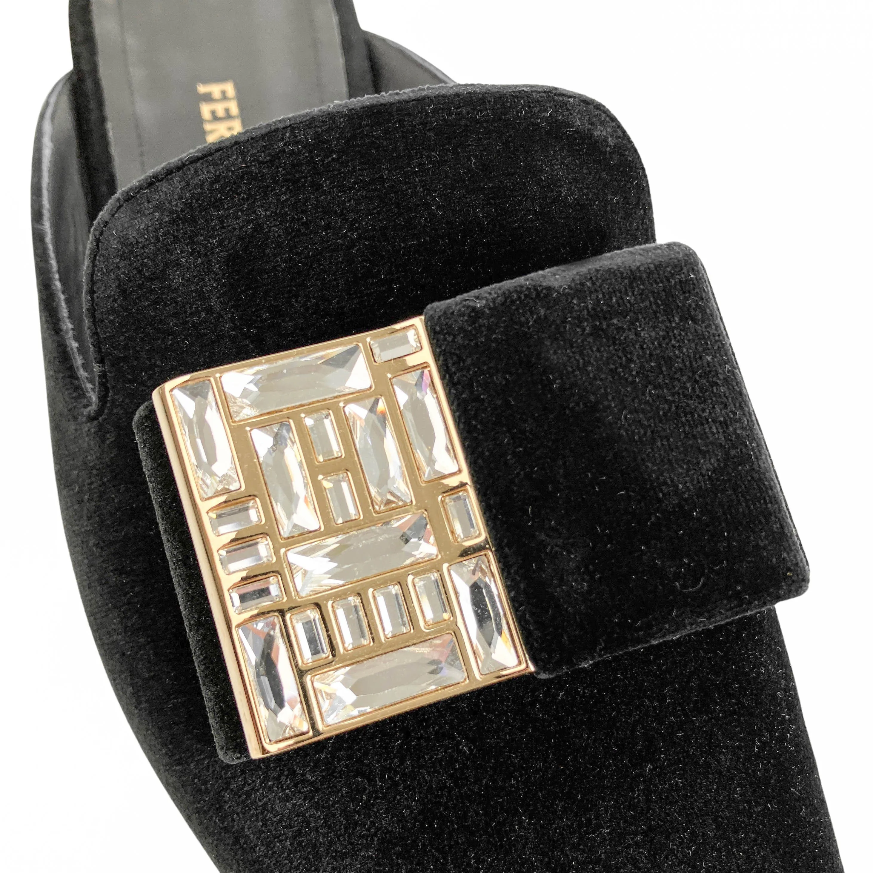 Ferragamo Slip on Velvet Mules in Black