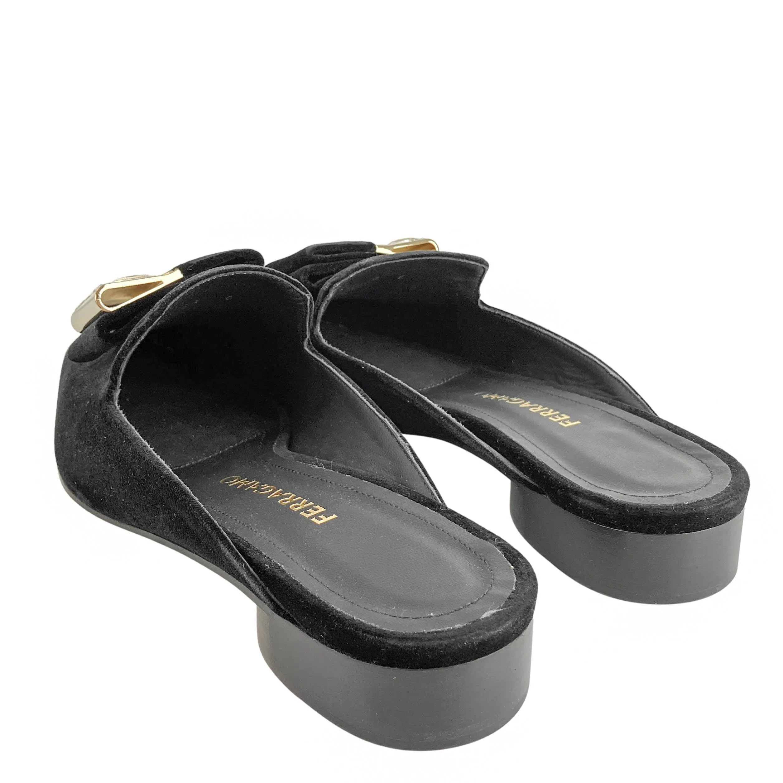 Ferragamo Slip on Velvet Mules in Black