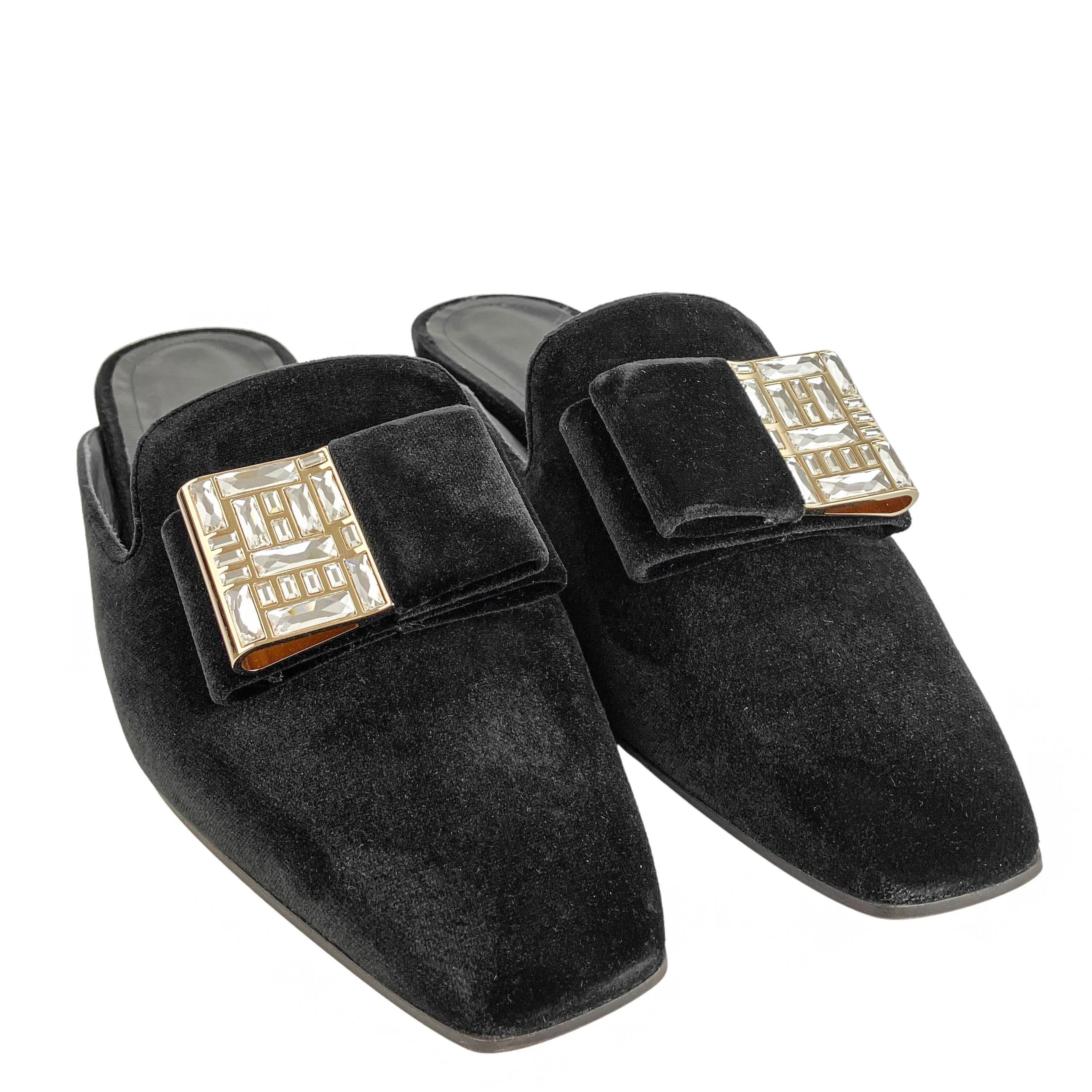 Ferragamo Slip on Velvet Mules in Black