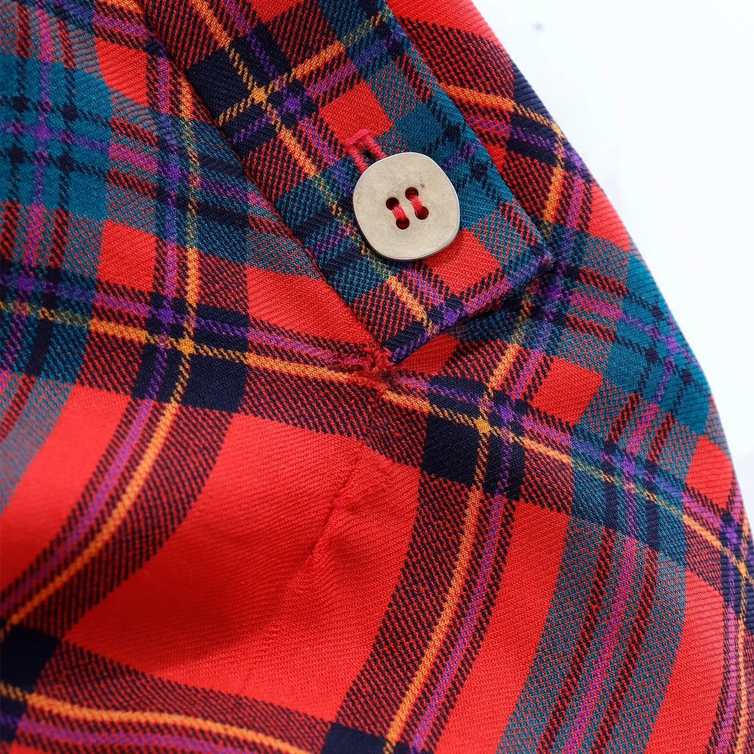 F/W 1987 Yves Saint Laurent Red Plaid 2pc Dress W Skirt & Tie Blouse