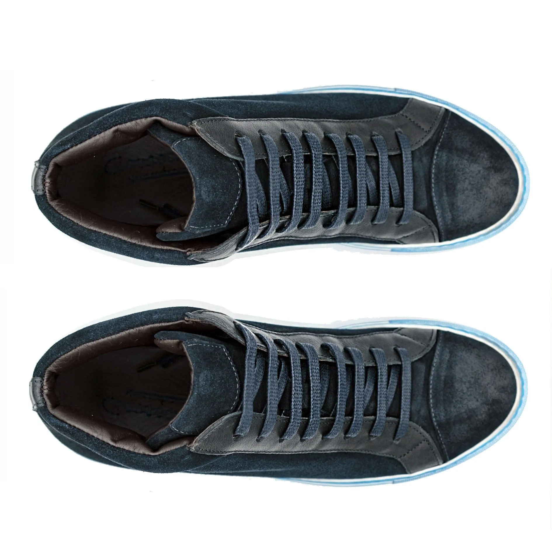 Giovacchini Ruben in Antique Blue Waxed Suede High-top Sneakers