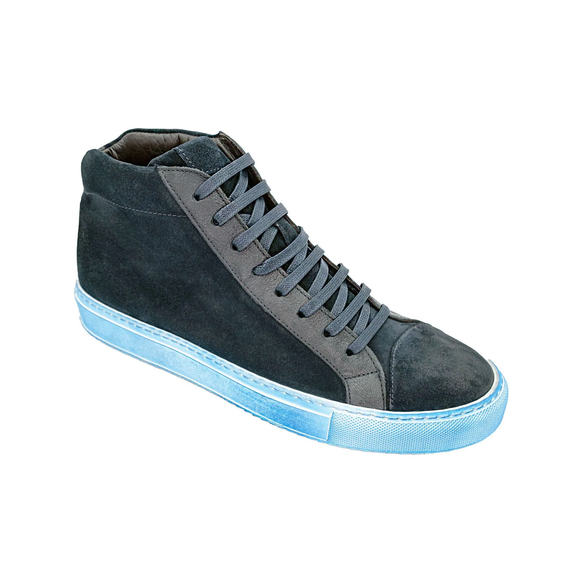 Giovacchini Ruben in Antique Blue Waxed Suede High-top Sneakers