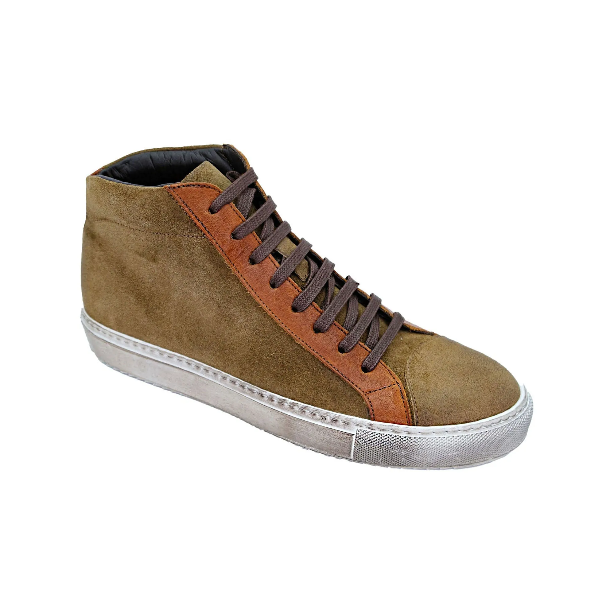 Giovacchini Ruben in Antique Cognac Waxed Suede High-top Sneakers