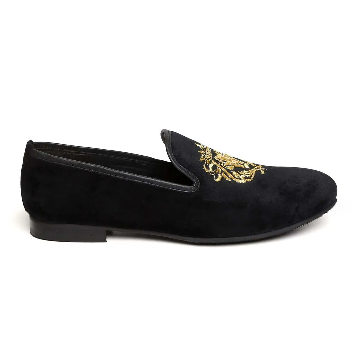Gold Lion Zardosi Black Velvet Slip-On Shoes