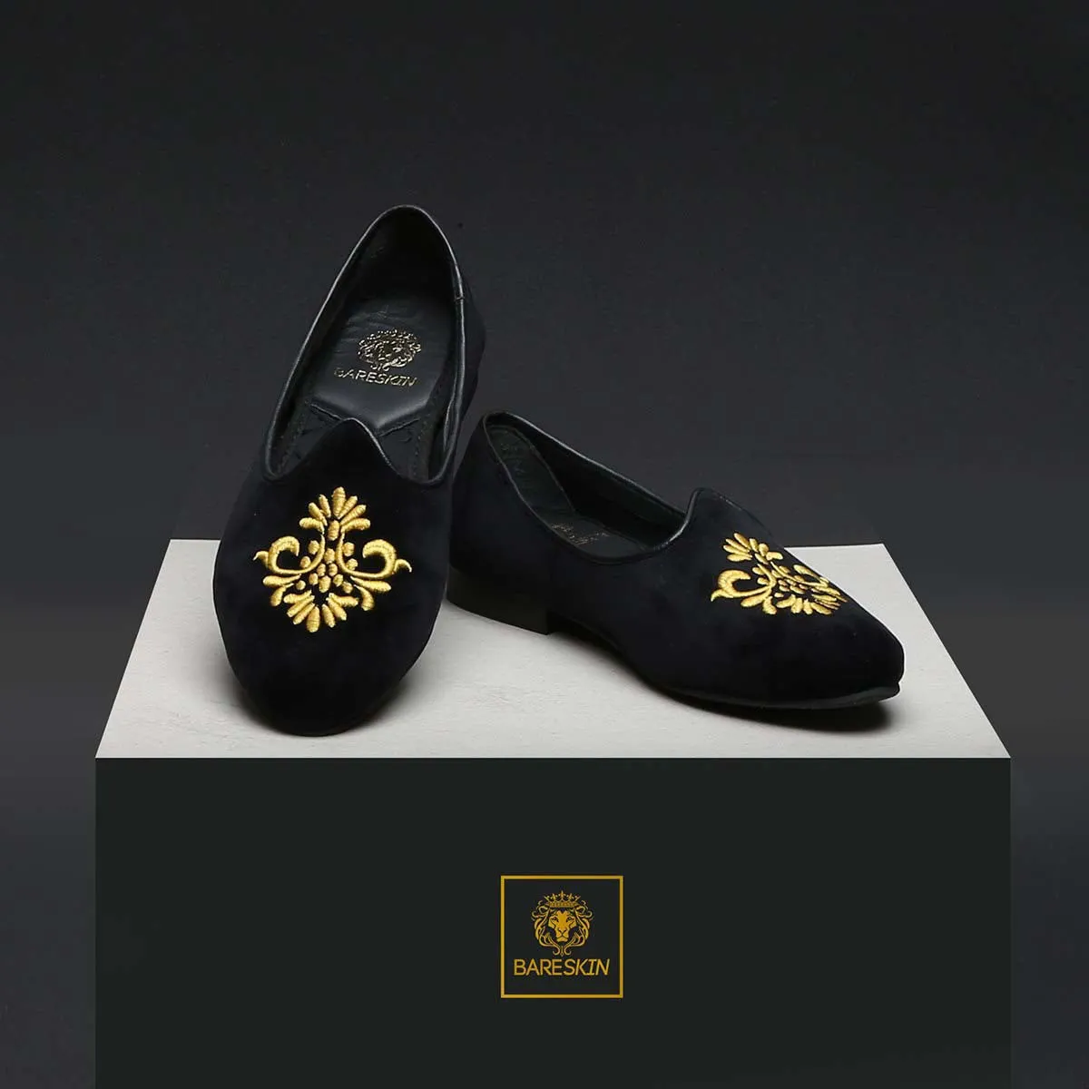 Golden Embroidery Handmade Black Velvet Jalsa Jutti