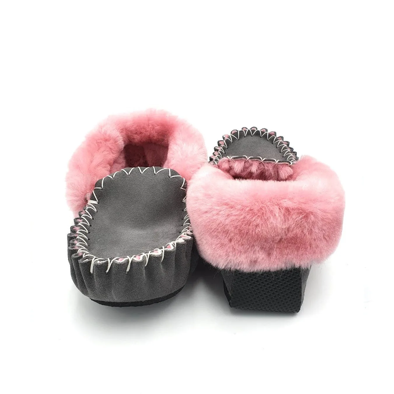 Grey & Pink Moccasins