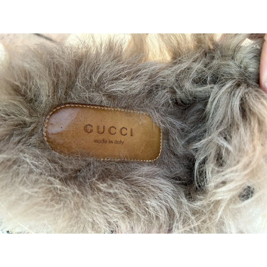 Gucci Fur Floral Princetown Velvet Mules - Size 38