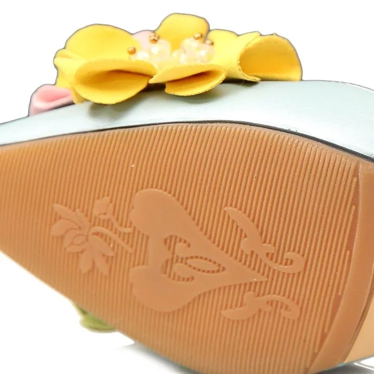 Handmade Dorsey Kitten Heels with Flower Decoration
