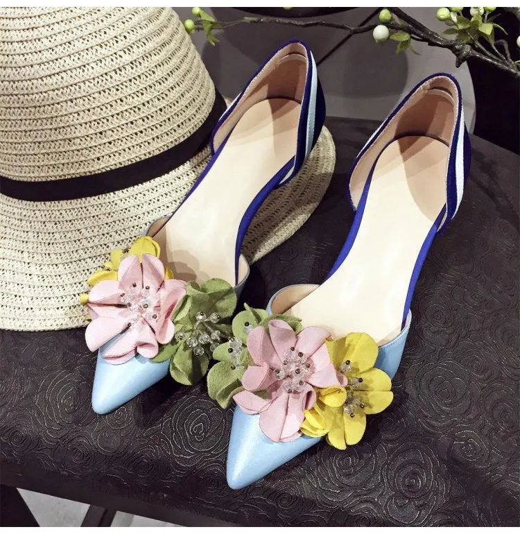 Handmade Dorsey Kitten Heels with Flower Decoration