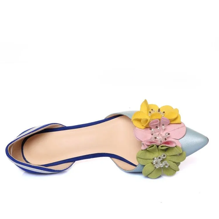 Handmade Dorsey Kitten Heels with Flower Decoration
