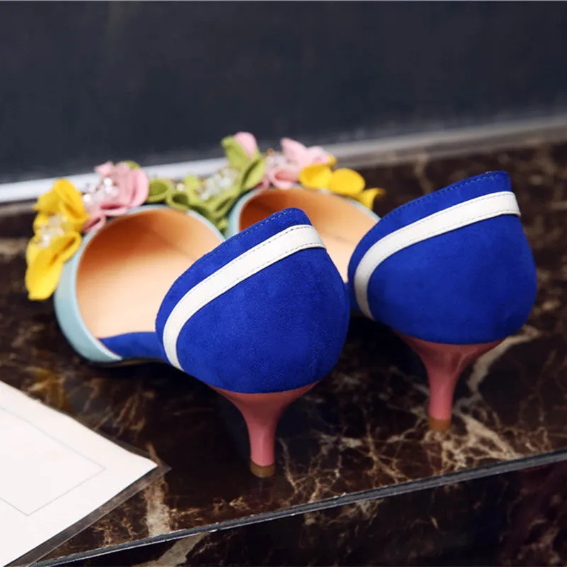 Handmade Dorsey Kitten Heels with Flower Decoration