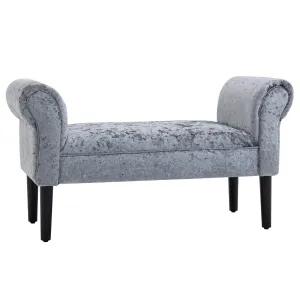 HOMCOM Ice Crush Velvet Bed End Arm Bench Upholstered Bedside Footstool, Grey
