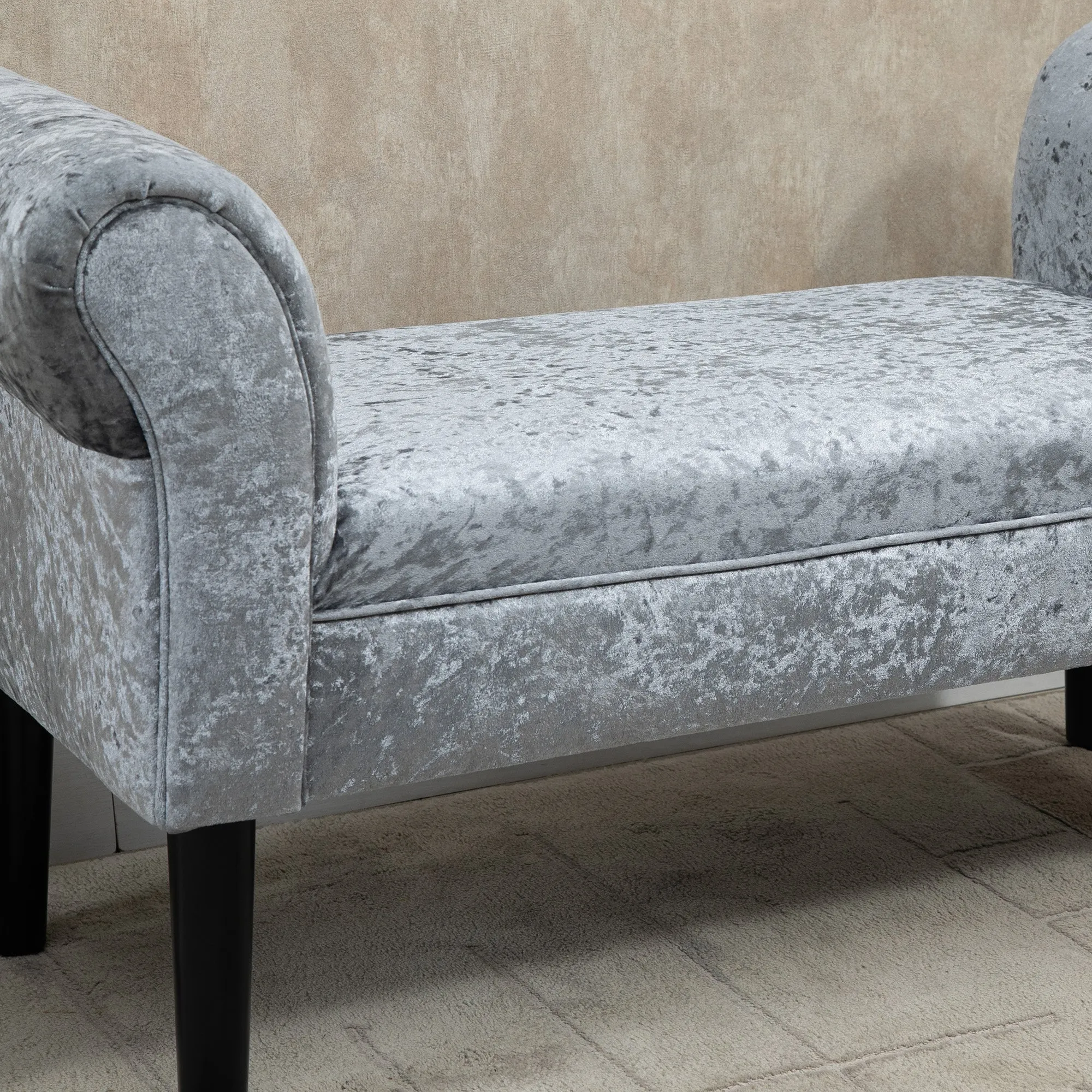 HOMCOM Ice Crush Velvet Bed End Arm Bench Upholstered Bedside Footstool, Grey