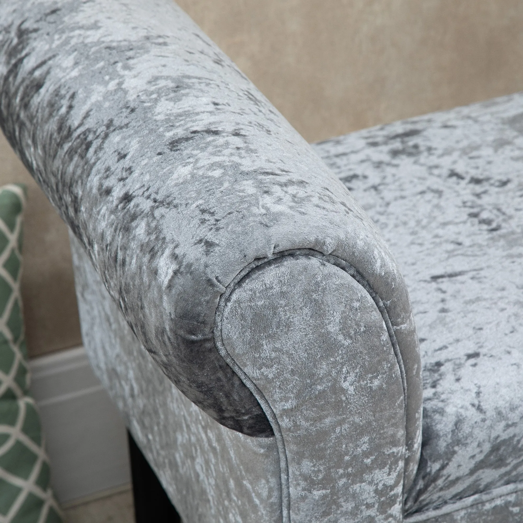 Ice Crush Velvet Fabric Upholstered Bed End Bench, Padded Sponge Cushion Bedroom Bench with Armrests Rubber Wood for Living Room Entryway, Silver Grey Bedside Footstool