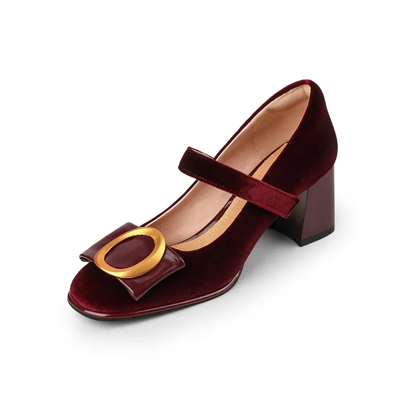 Inaya Mary Jane Burgundy Velvet Heels