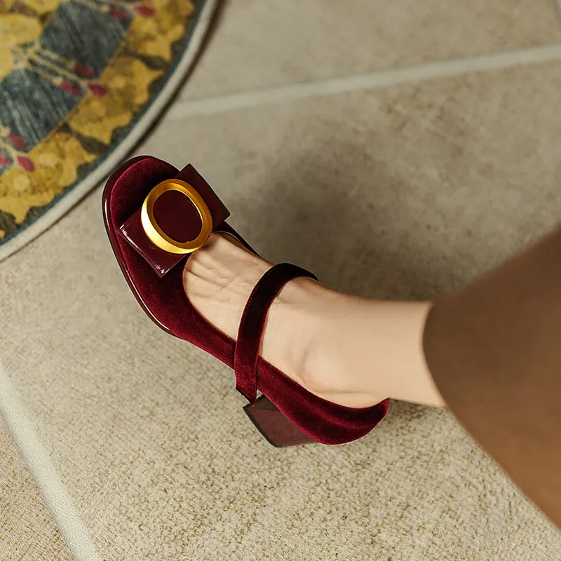 Inaya Mary Jane Burgundy Velvet Heels