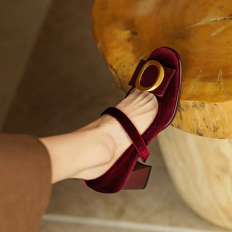 Inaya Mary Jane Burgundy Velvet Heels