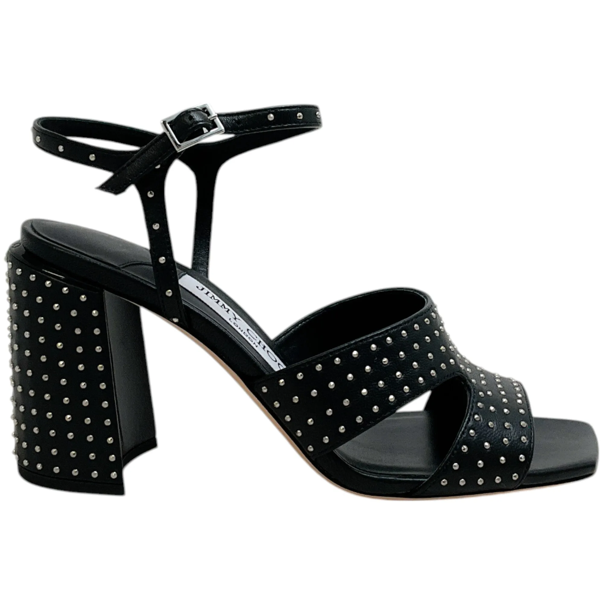 Jimmy Choo Black Leather Studded Ellison 85 Sandals