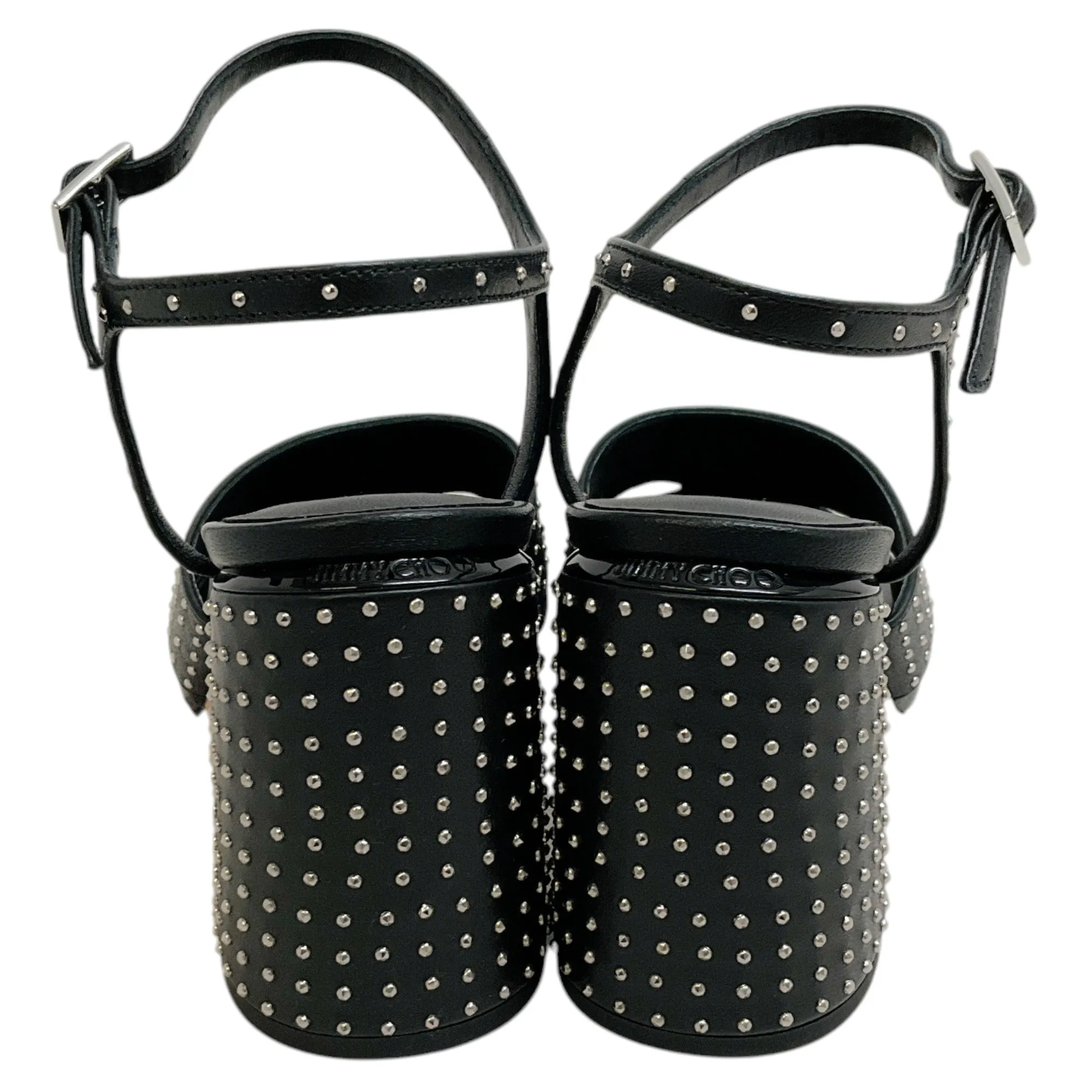 Jimmy Choo Black Leather Studded Ellison 85 Sandals