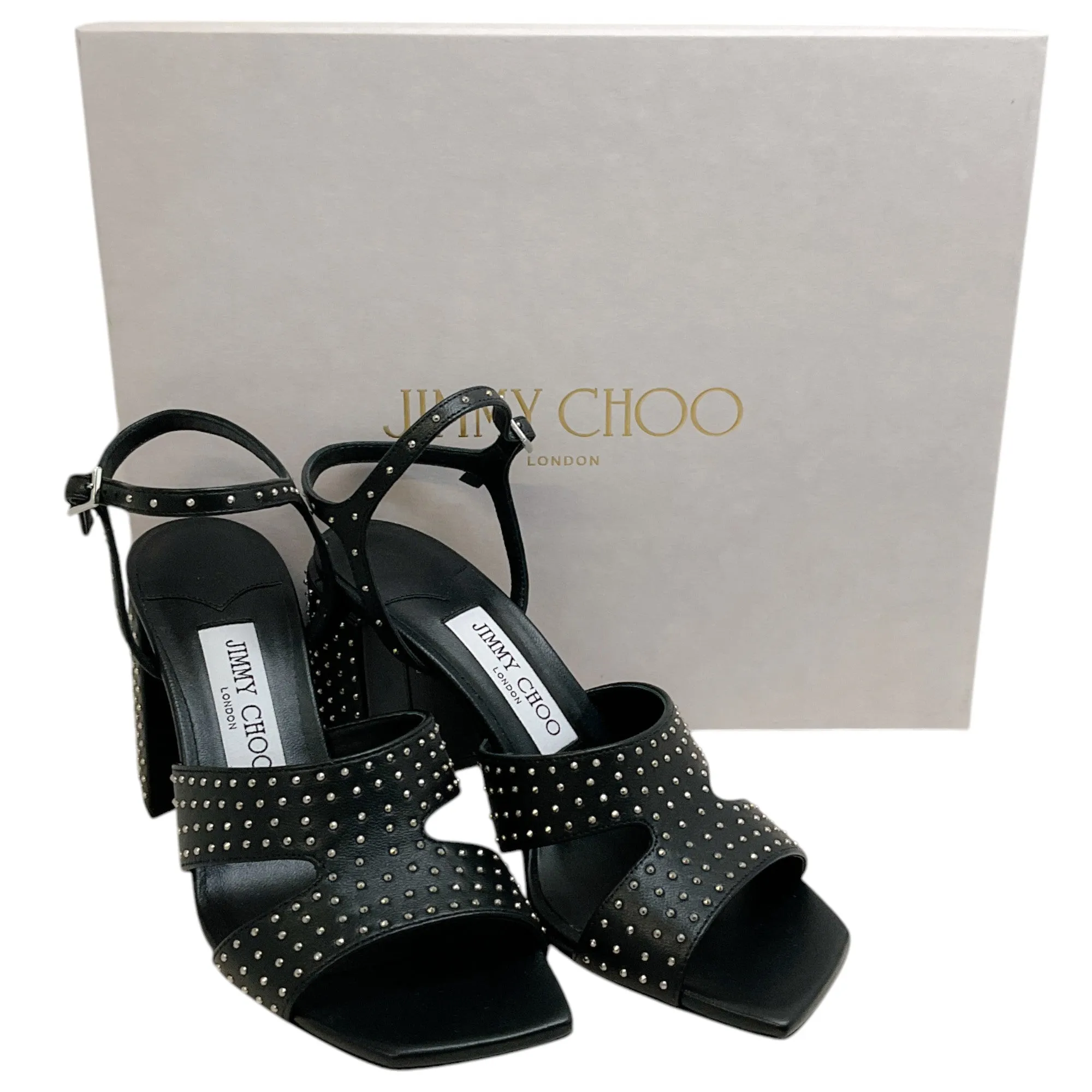 Jimmy Choo Black Leather Studded Ellison 85 Sandals