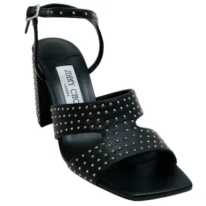 Jimmy Choo Black Leather Studded Ellison 85 Sandals