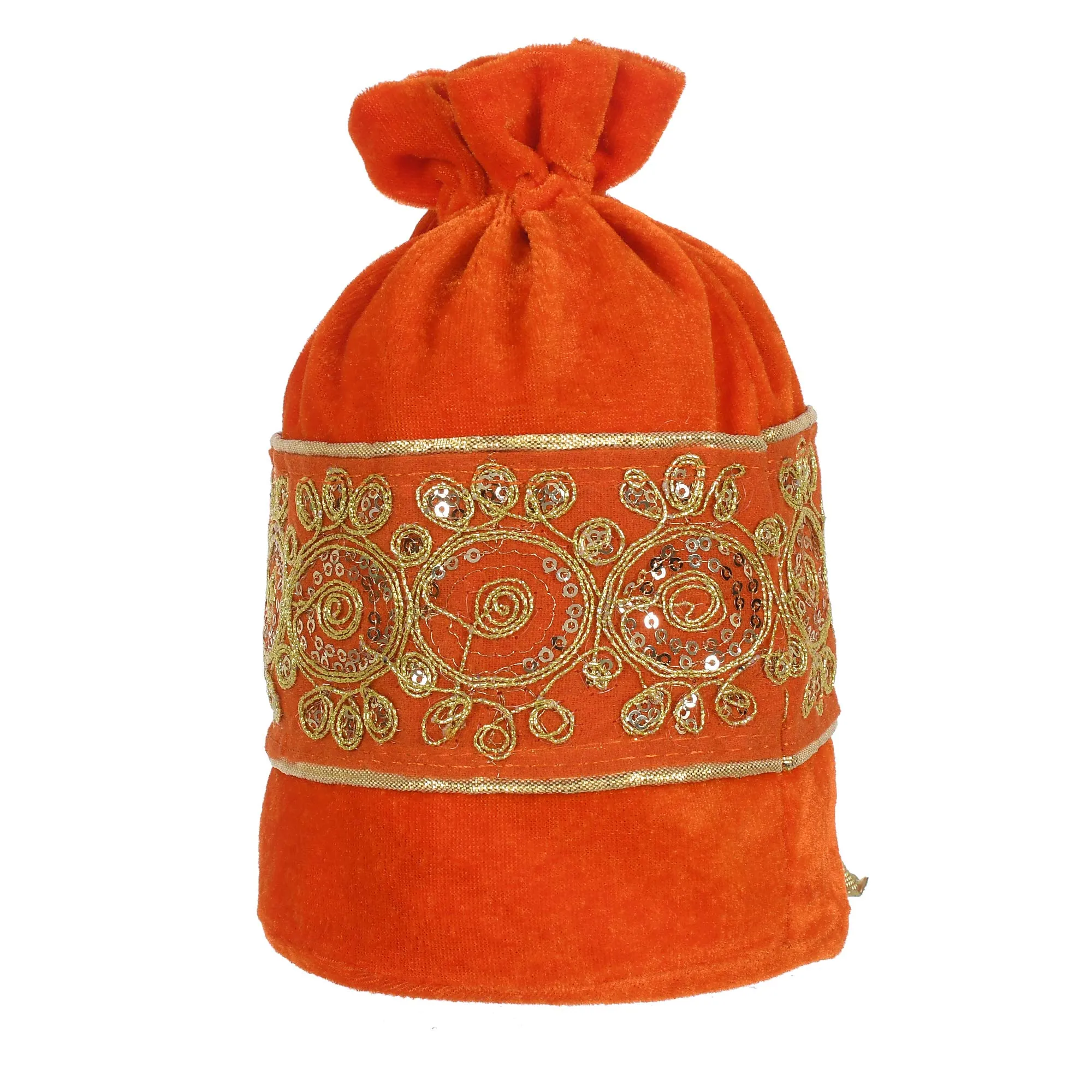Kuber Industries Embroidered Design Potli Bags Handbags for Women Gifting Wristlets for Wedding, Festival, Kitty Subh Shagun-Pack of 4 (Orange)