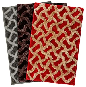 Kuber Industries Soft, Lightweigth, Washable, Non Slip Doormat Entrance Rug Dirt Trapper Mat Shoes Scraper for Entry, Patio, Porch- Pack of 3 (Dark Brown & Red & Grey), Standard (HS39KUBMART022171)