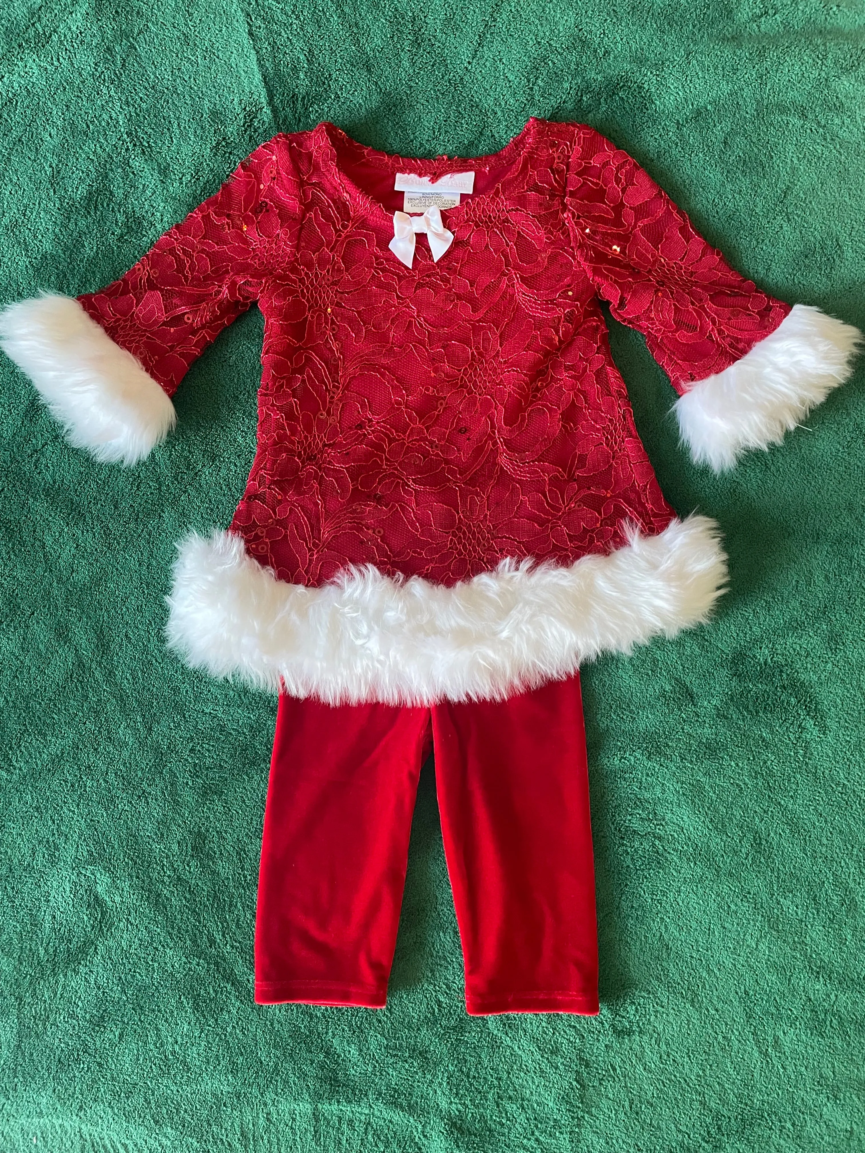 Lace and Sequin Tunic with Fur Trim and Stretch Velvet Pants | Bonnie Baby