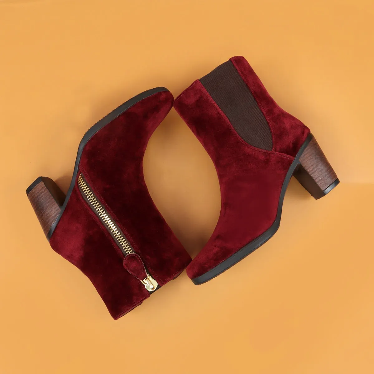 Ladies Ankle Boot with Wine Suede Leather