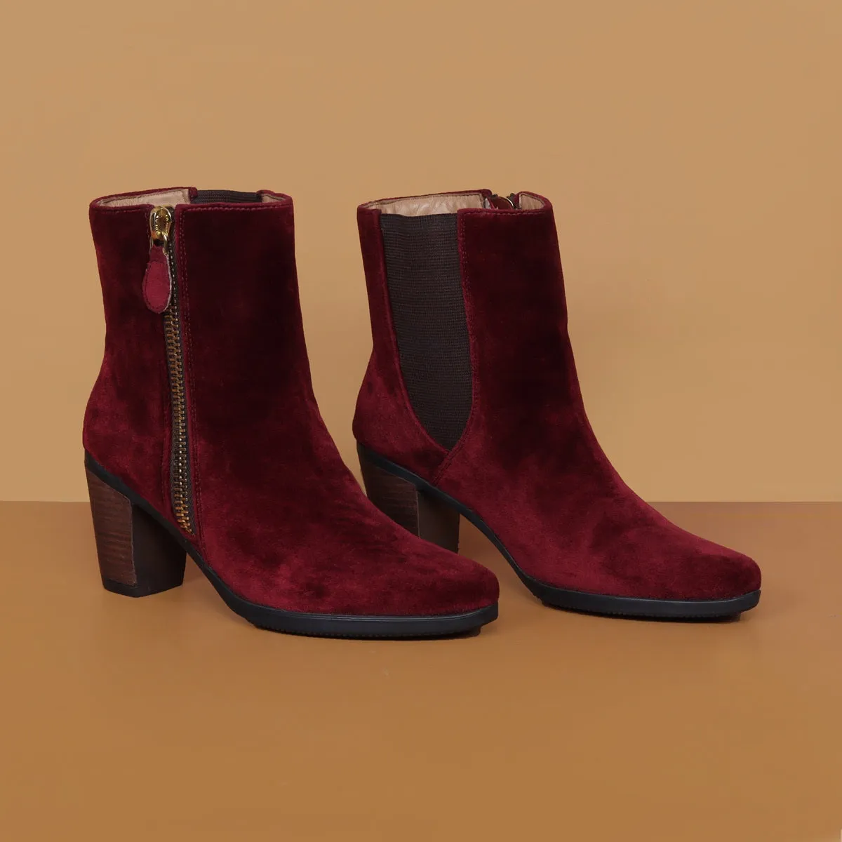 Ladies Ankle Boot with Wine Suede Leather