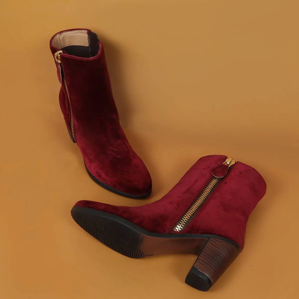 Ladies Ankle Boot with Wine Suede Leather