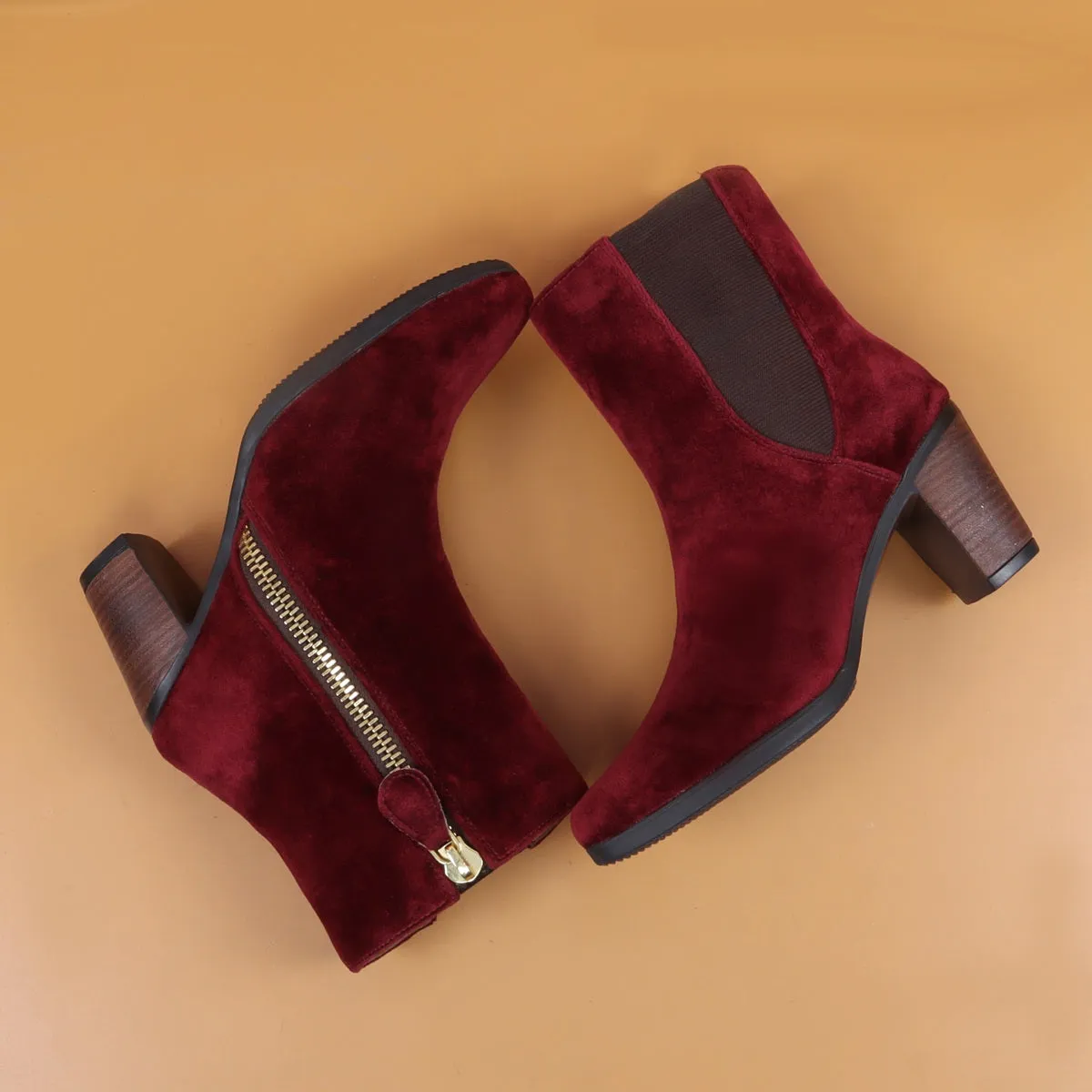 Ladies Ankle Boot with Wine Suede Leather
