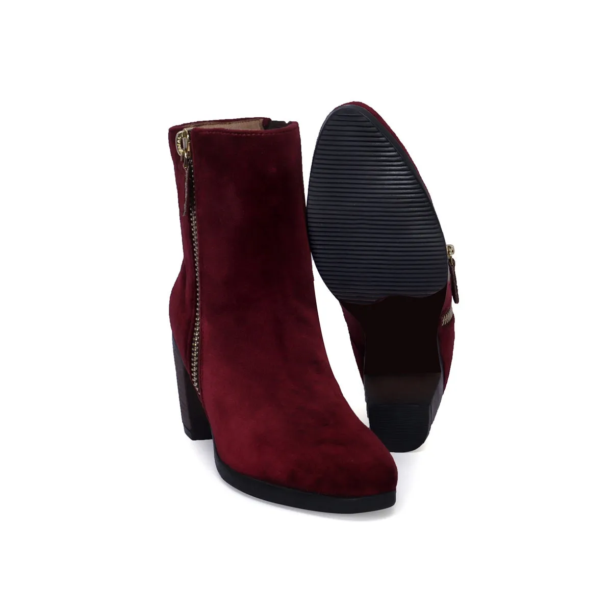 Ladies Ankle Boot with Wine Suede Leather