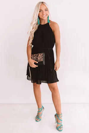 Laughing In London Pleated Dress In Black