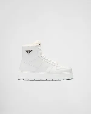 Leather and shearling high-top sneakers
