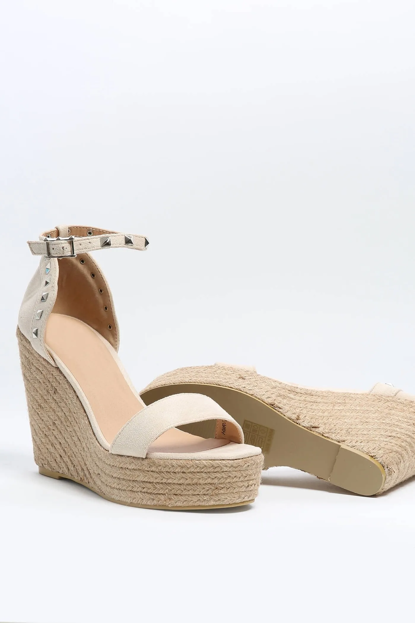 Light Cream Studded Wedge Sandal