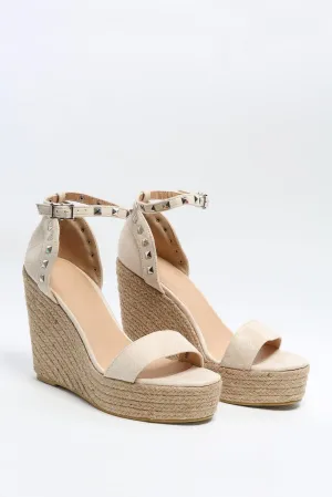 Light Cream Studded Wedge Sandal