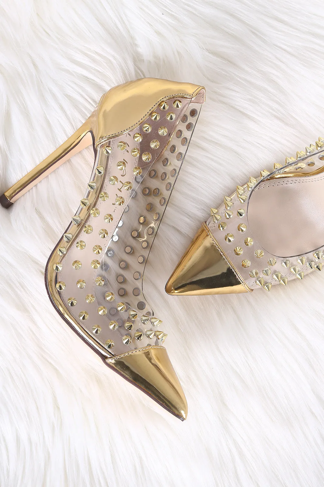 Liliana Metallic Patent Studded Spike Pointy Toe Pump