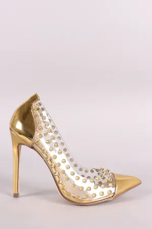 Liliana Metallic Patent Studded Spike Pointy Toe Pump
