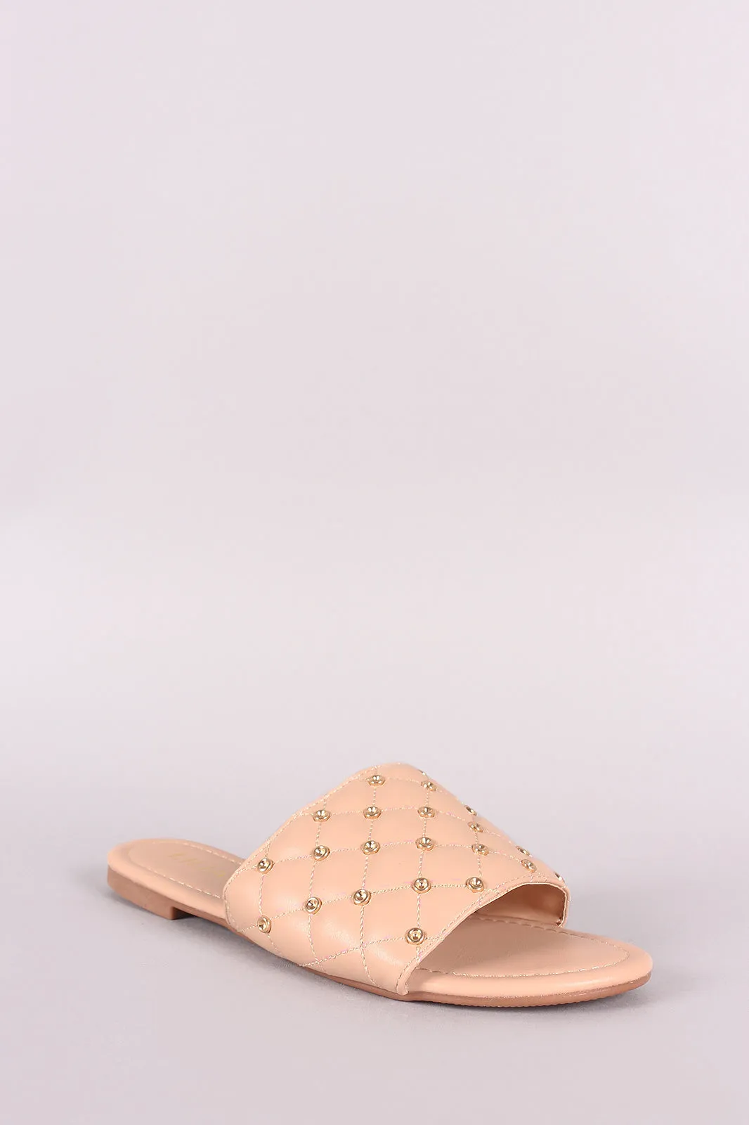 Liliana Open Toe Studded Quilted Slide Sandal