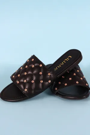 Liliana Open Toe Studded Quilted Slide Sandal