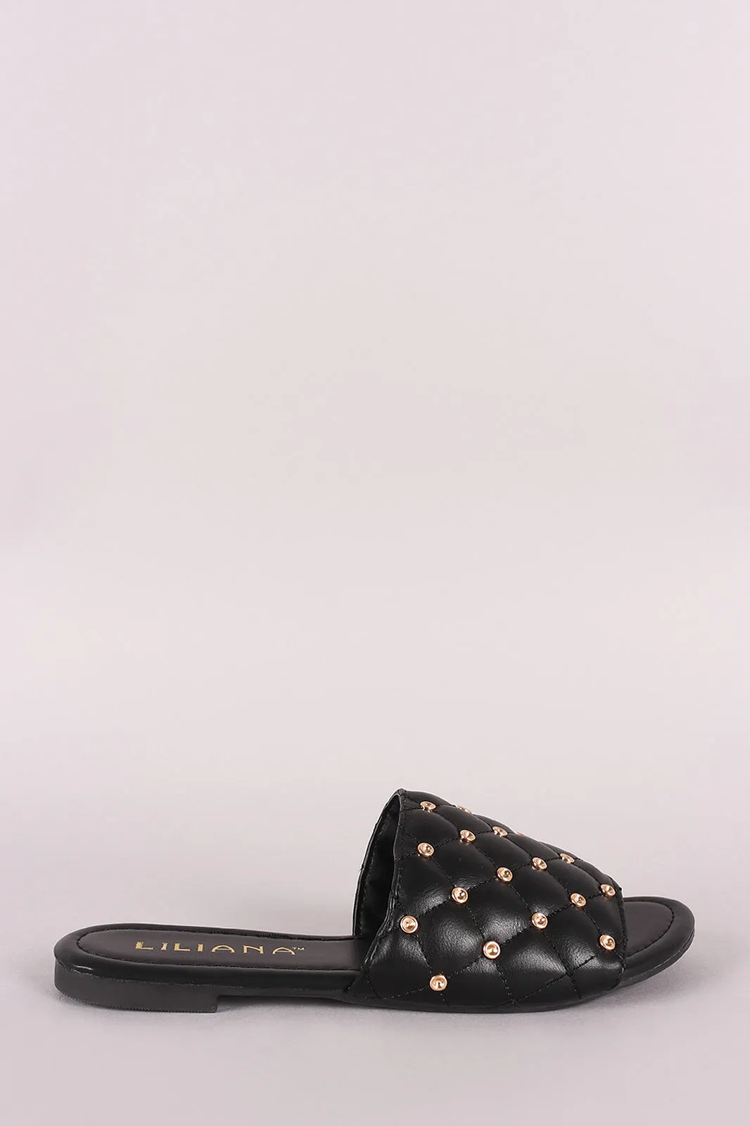 Liliana Open Toe Studded Quilted Slide Sandal