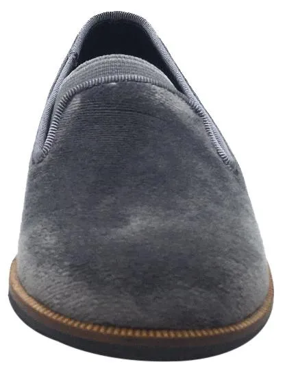 Luccini Boy's & Girl's Grey Velvet Leather Lined Smoking Loafer Flats