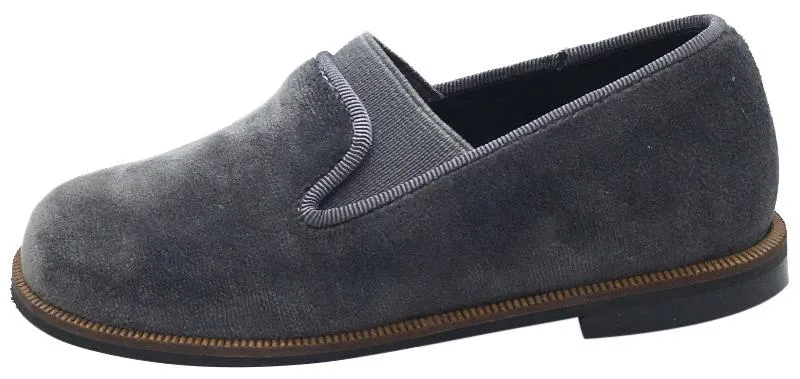Luccini Boy's & Girl's Grey Velvet Leather Lined Smoking Loafer Flats